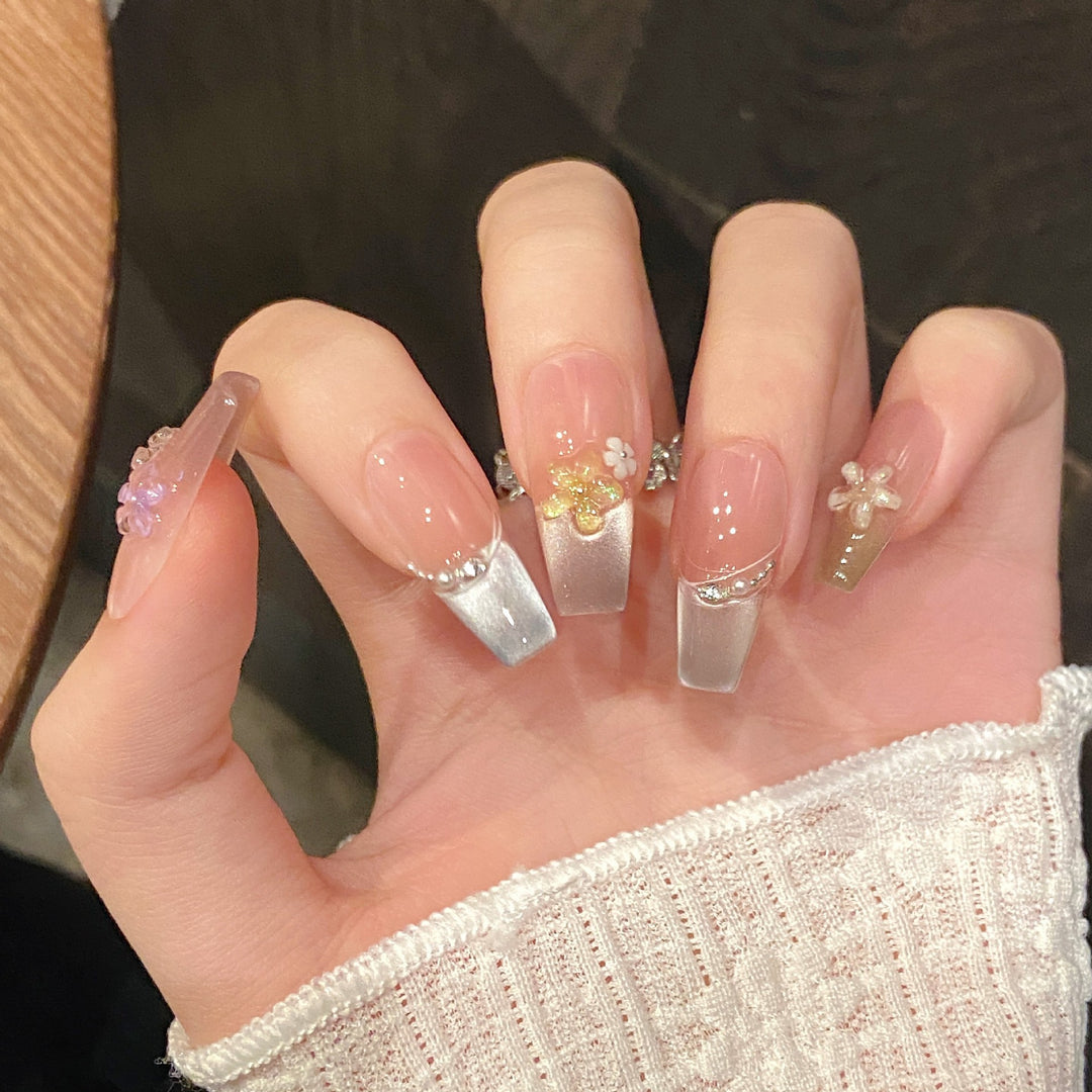 Floral Accent Ombre Press-On Nagelkunst Set