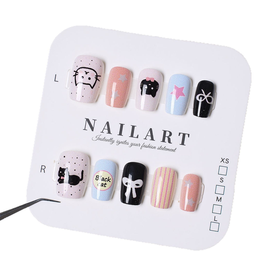 Verspieltes katzenmotiviertes Press-On-Nagelset Karnz