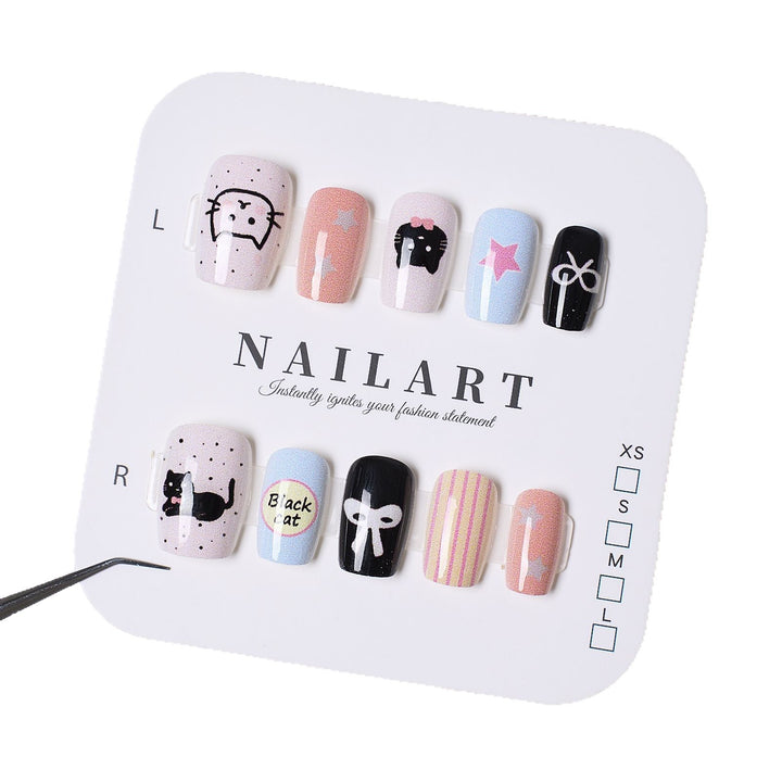 Verspieltes katzenmotiviertes Press-On-Nagelset Karnz