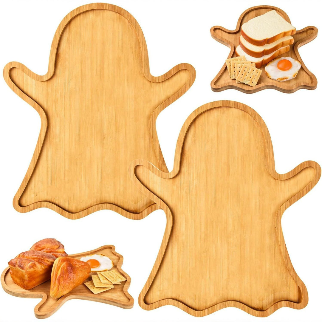 Halloween-Servierplatten aus Holz im Set mit Kürbis- und Geistform