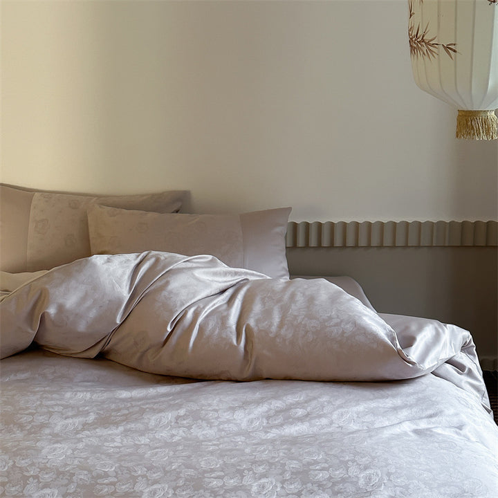Premium-Jacquard-Satin-Bettbezug-Set mit dezentem Blumenrelief