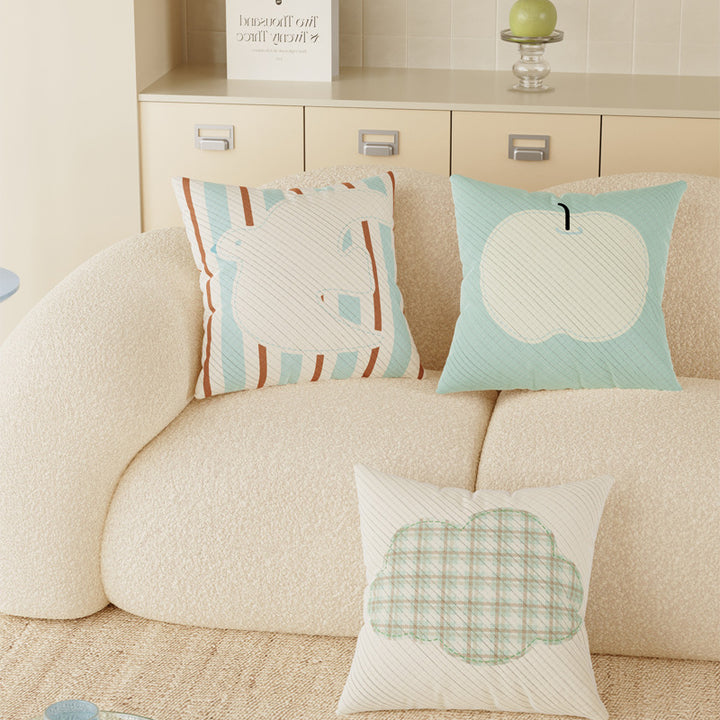 Decorative Cotton-Linen Throw Pillow Cover Set with Pastel Shape Motifs and Quilted Texture