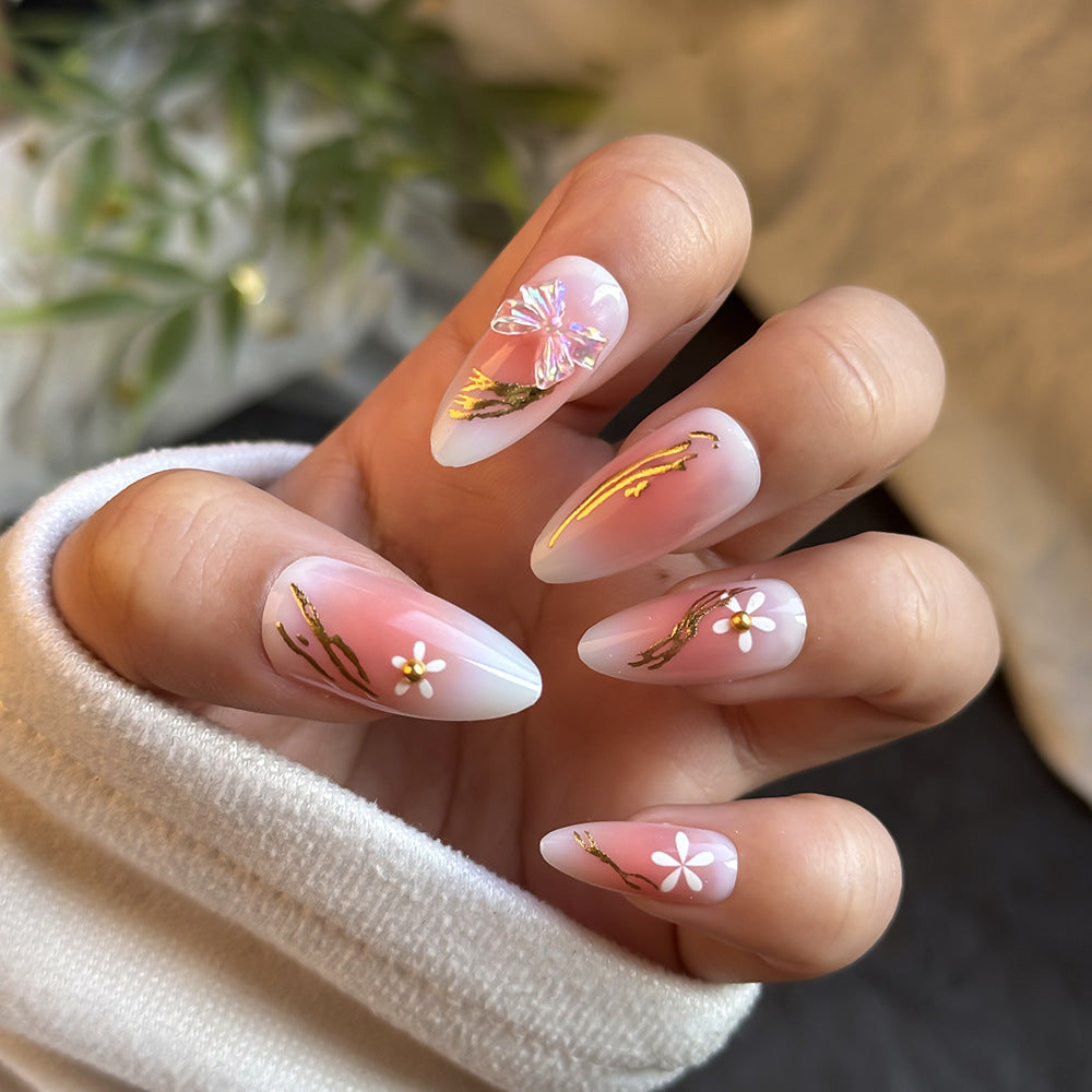 Elegantes blumenförmiges Press-On-Nagelkunst-Kit Karnz