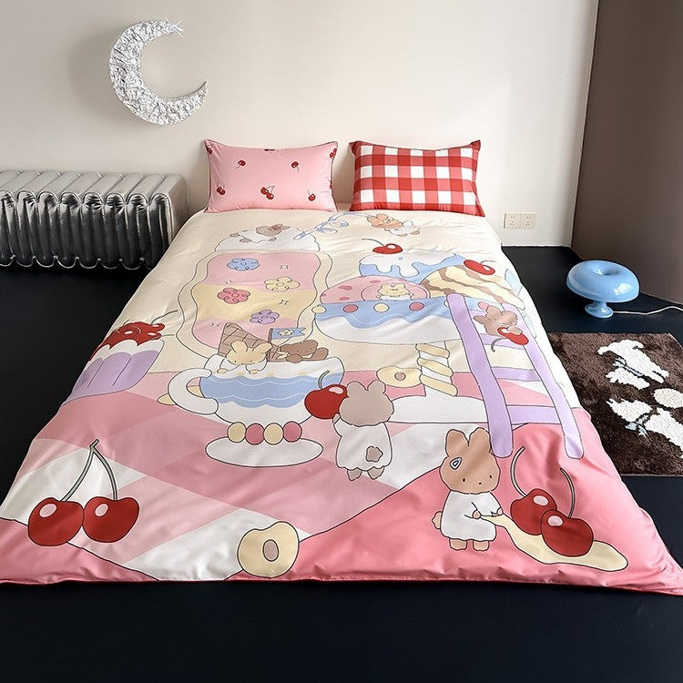 Verspielte Bettwäschegarnitur mit Dessert-Illustrationsdruck