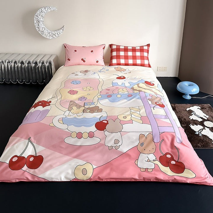 Verspielte Bettwäschegarnitur mit Dessert-Illustrationsdruck