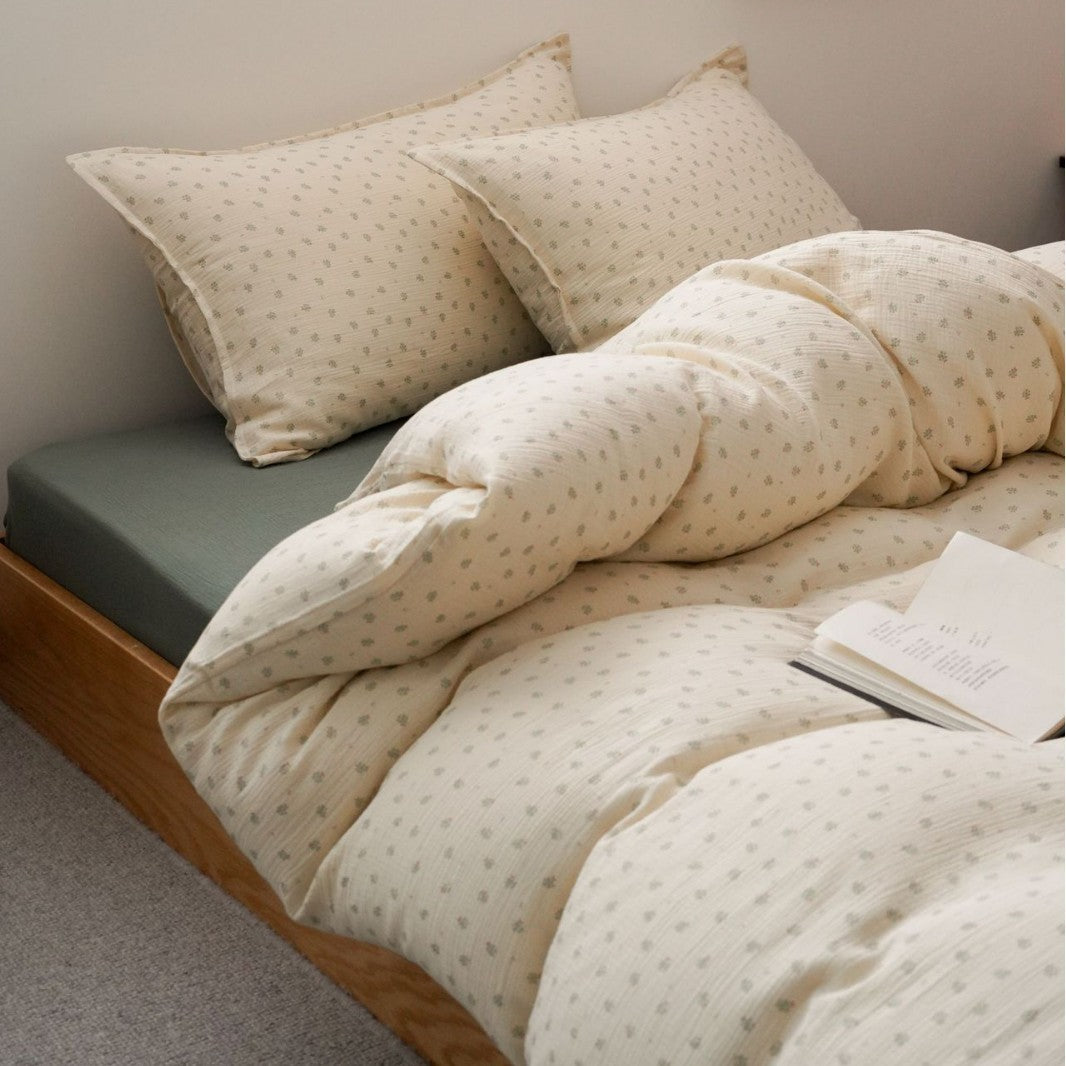 Textured Cotton Gauze Duvet Cover Set with Plush Overfilled Comforter
