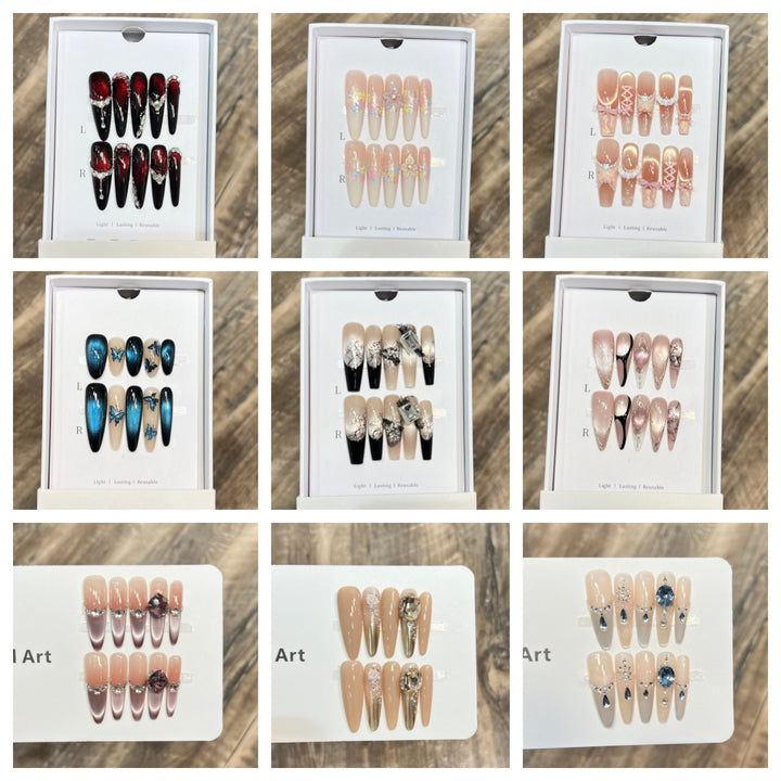 Dekoratives Press-On Nagelkunst-Set mit Edelsteinakzenten