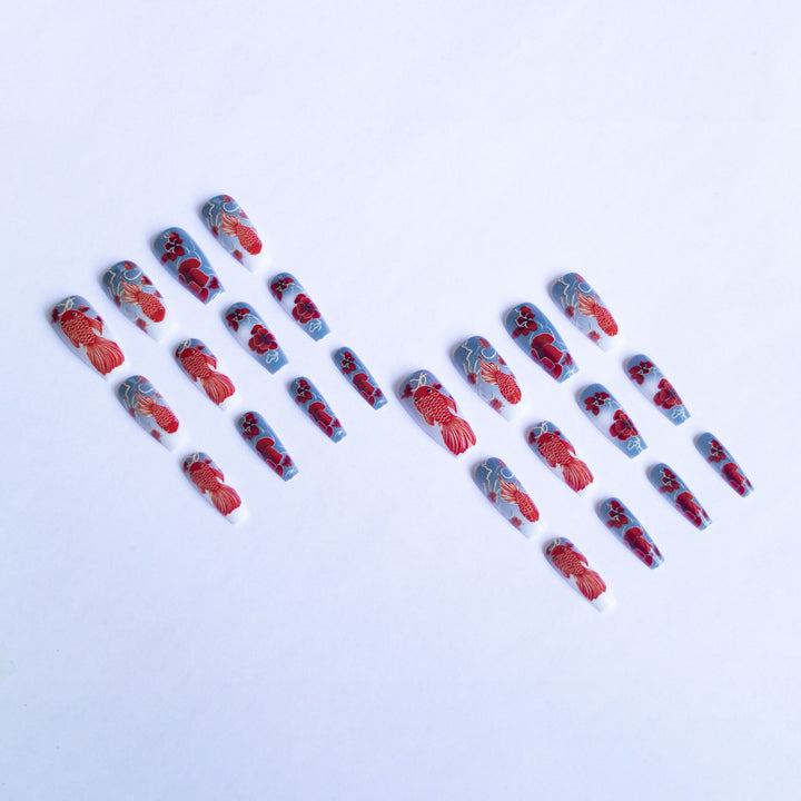 Künstlerisches Florales und Fisch Nail Art Set