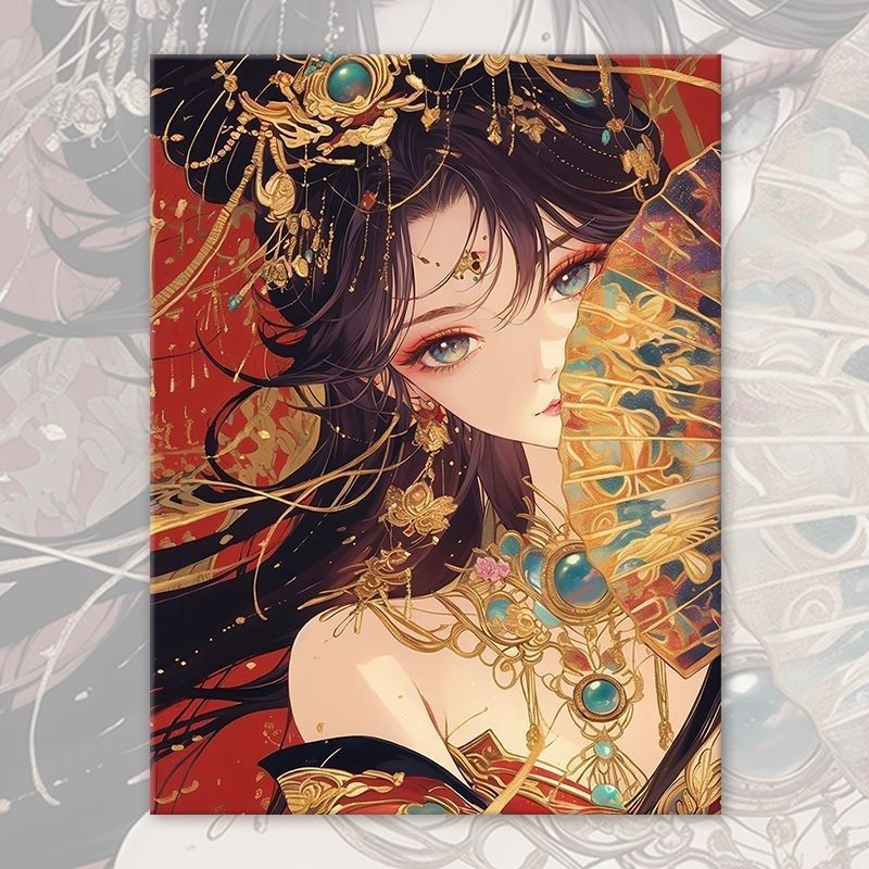Asiatisch inspiriertes Fantasy-Porträt-Leinwand-Kunstwerk Karnz