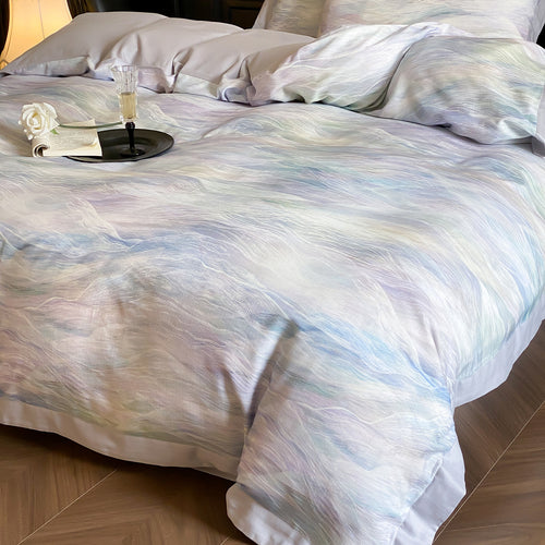 Aquarell-Effekt Baumwollsatin Bettbezug Set mit verstecktem Reißverschluss und Eckenbändern