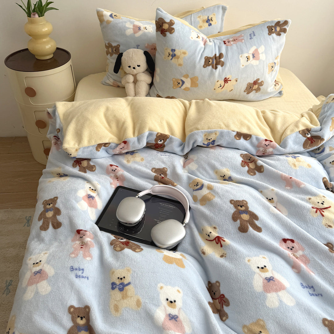 Cartoon-Themen Fleece Bettbezug Set