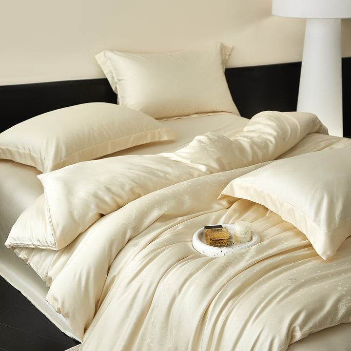 Satin-Bettwäschegarnitur mit seidigem Griff, Hotelverschluss und Ton-in-Ton‑Muster