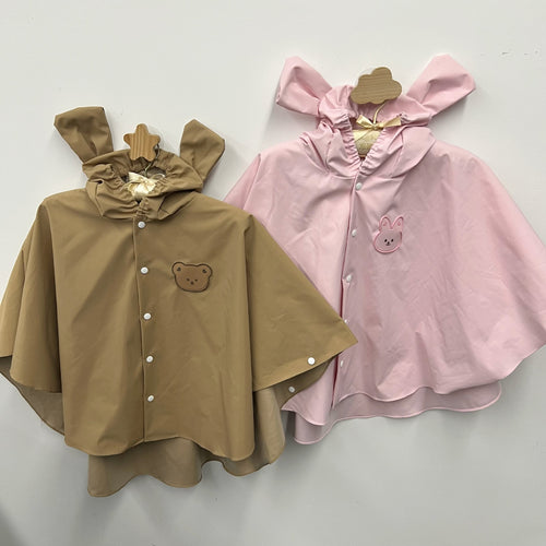 Wasserdichter Kinder Regenponcho mit Kapuze und Hasenohr-Design mit Druckknopfverschluss
