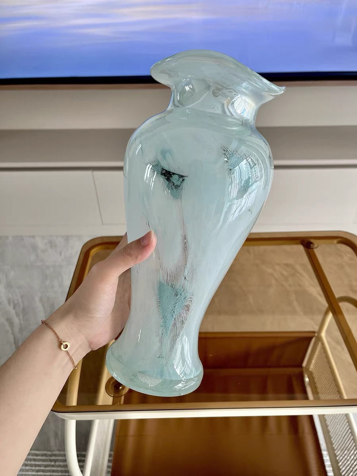 Mouth-blown Opaline verlängerte Glühbirnen dekorative Glasvase mit ausladendem Rand Karnz