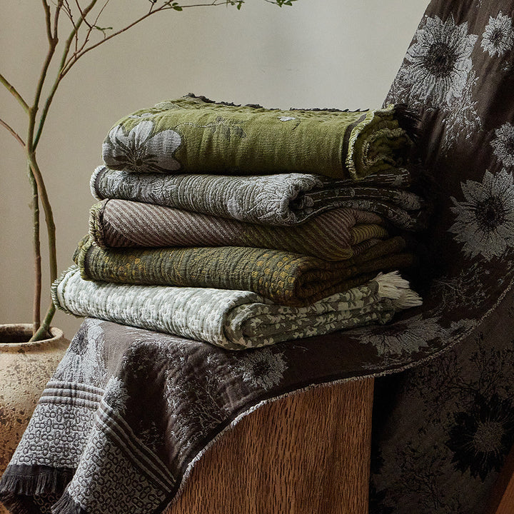 Jacquard Blumentexturiertes Wurfdecke mit Fransenrand