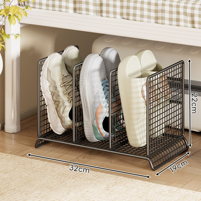 Vertikaler Mesh-Trennschuhregal für kompakte Unter-Bett- und Eingangsbereichspeicherung