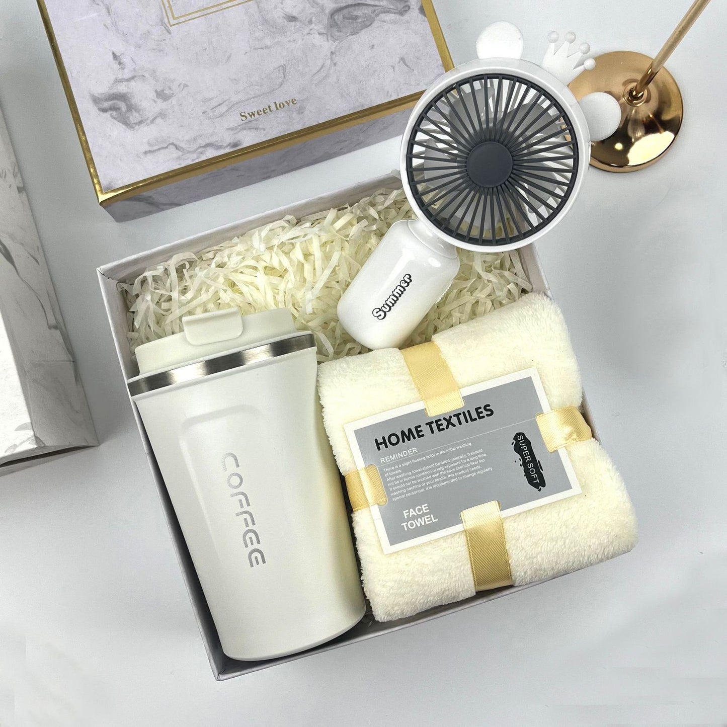 Damen Set mit Kaffeebecher und tragbarem Ventilator Karnz