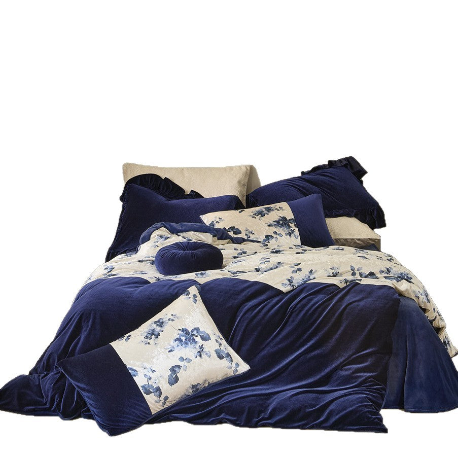 Samt-Finish Wendedecke & Blumenpaneel Bett Ensemble