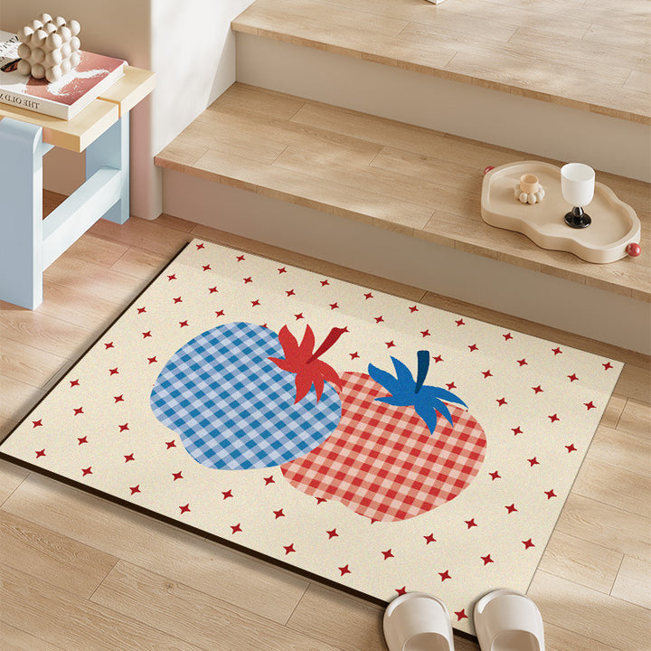 Plush Absorbent Non-Slip Bathroom Door Mat with Cartoon Stretching Cat and Paw Print