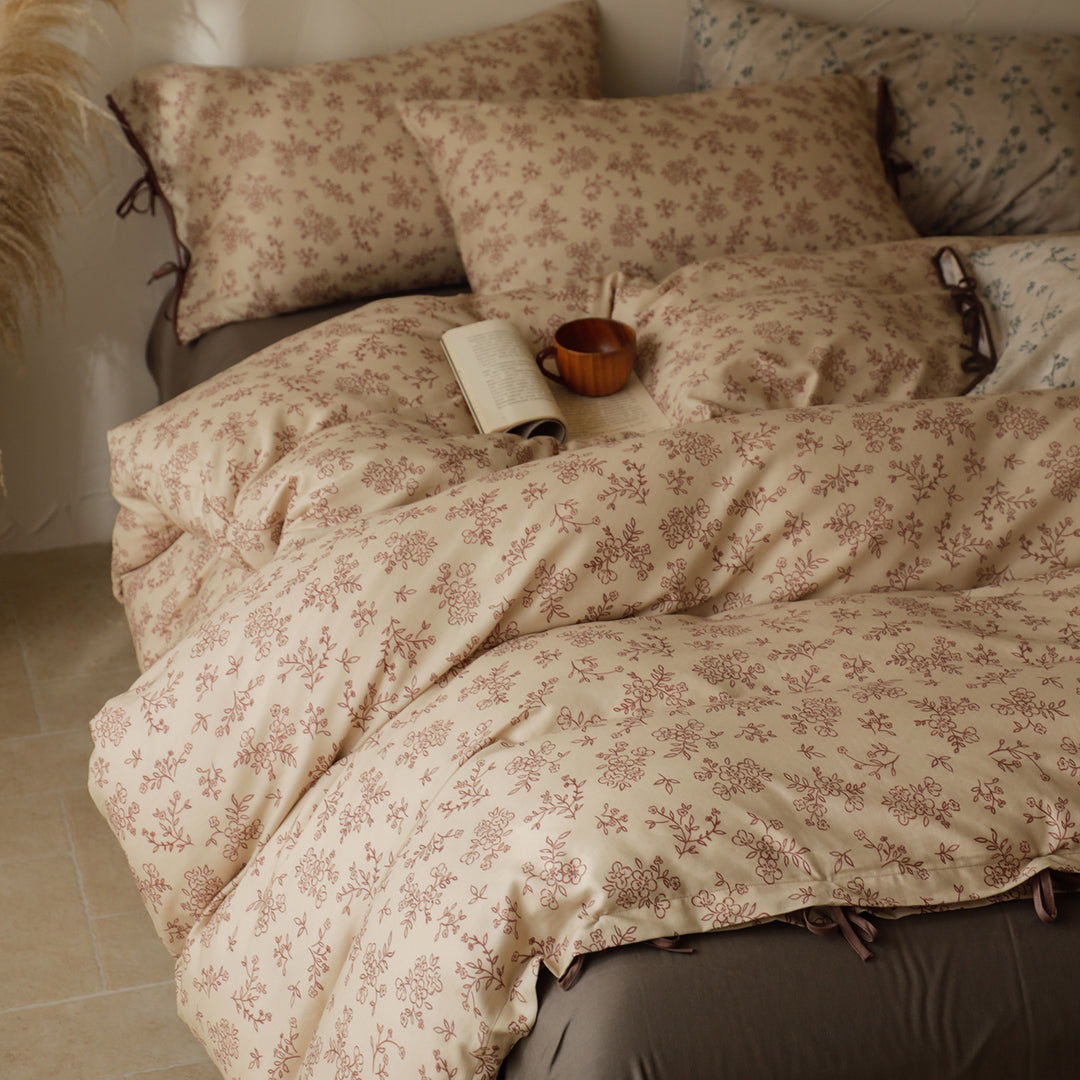 Patchwork Floral Cotton Percale Bettwäsche Set mit Knopfverschluss und Eckenbindungen