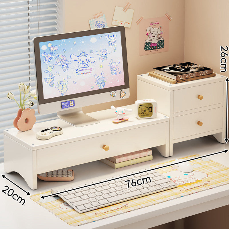 Holz Monitorständer mit doppelten Schubladen und Unterregal Desktop-Organizer