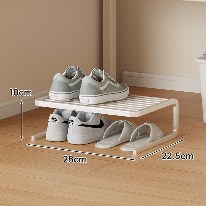 Kompakter Low-Profile Zwei-Ebenen Metall Schuh-Organizer Regal
