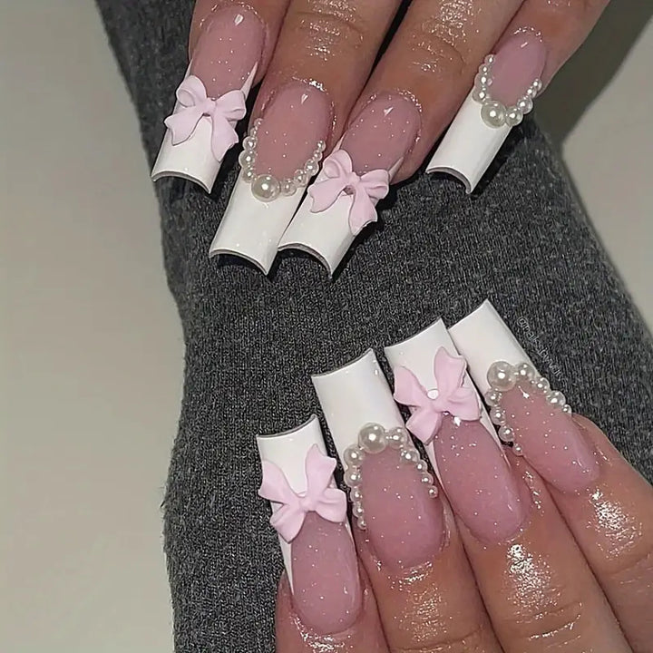 Schleifenverzierte Press-On Nagelset Karnz
