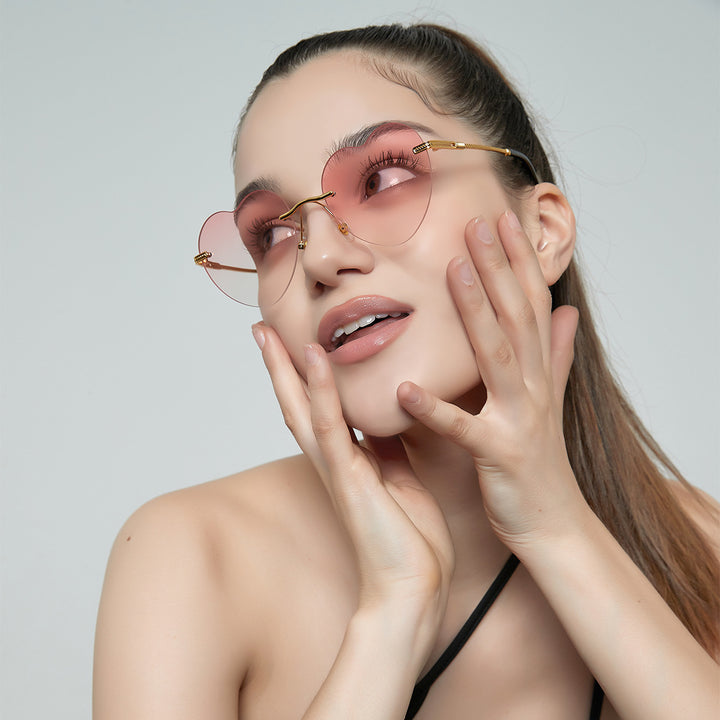 Damen trendige Herz-Sonnenbrille mit verspiegelten Gläsern Karnz