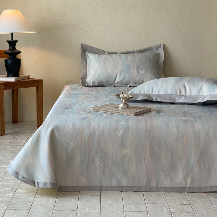 Luxuriöses Satin-Bettwäsche-Set mit floraler Jacquard-Webung und breiter Satinkante
