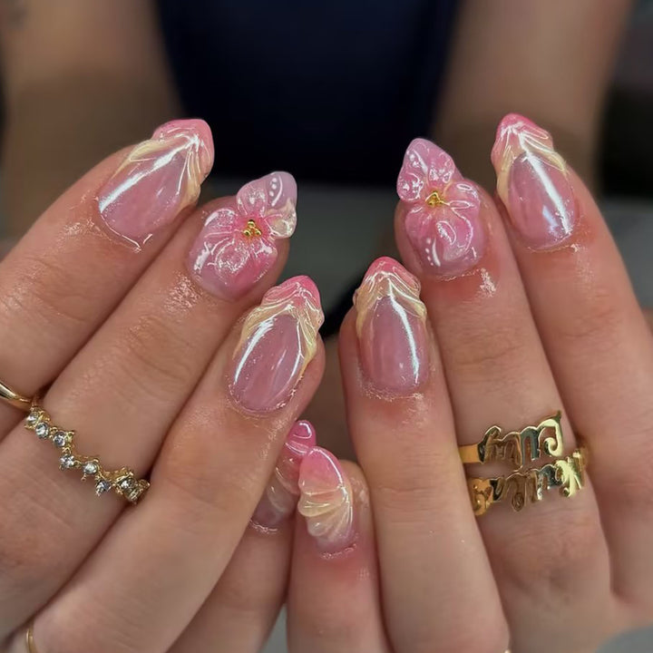 Elegantes Blumen Press-On Nail Art Set Karnz