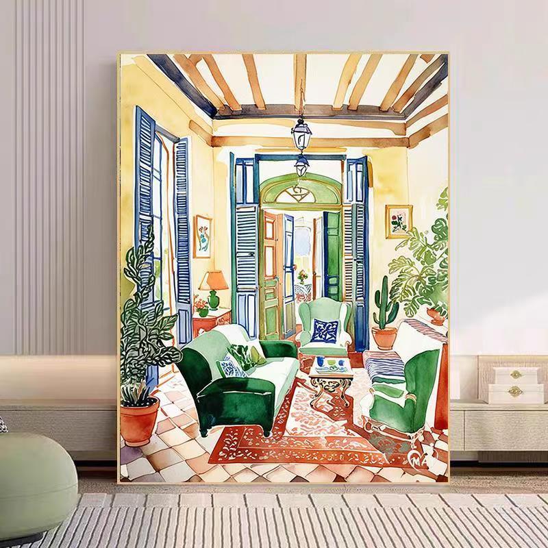 Gemütlicher Wohnzimmer Aquarell Kunstdruck Karnz