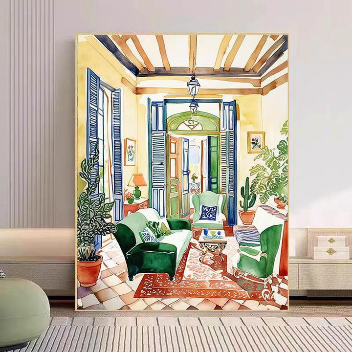 Gemütlicher Wohnzimmer Aquarell Kunstdruck Karnz