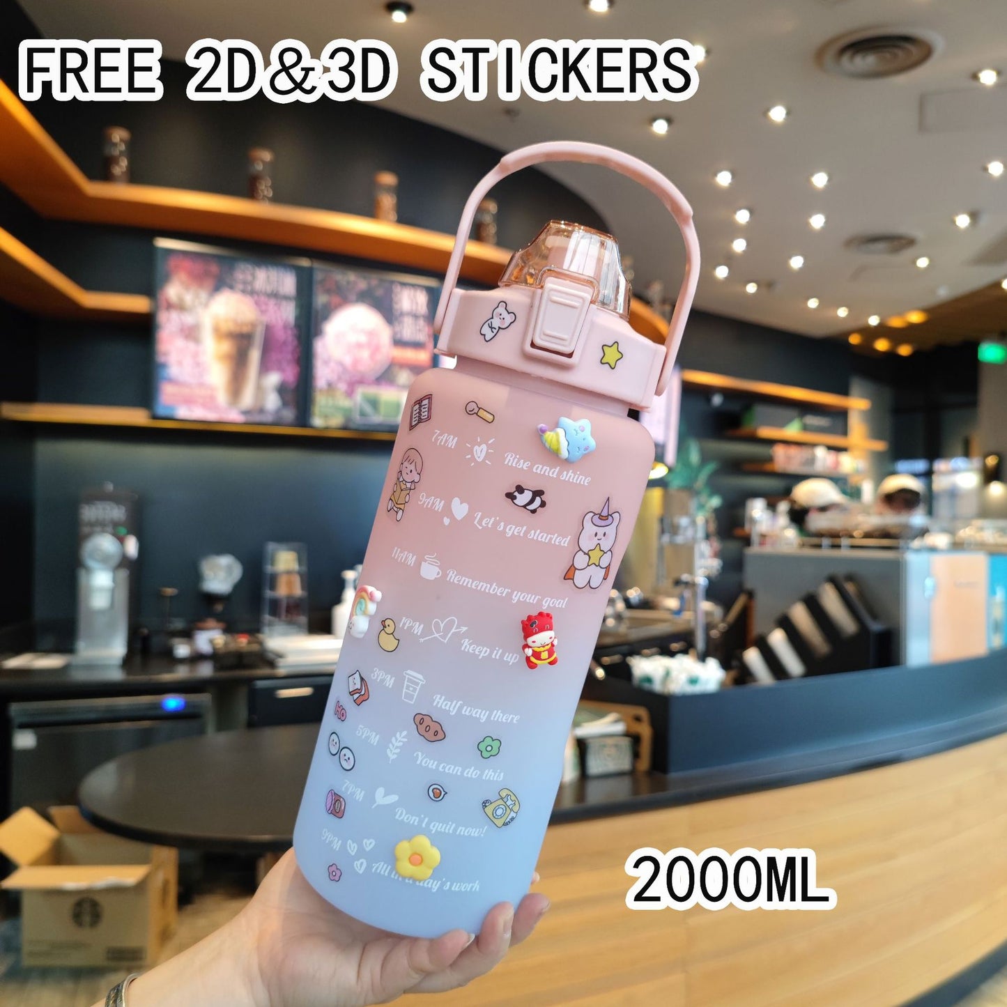 Damen Motivierende Trinkflasche mit interaktivem Sticker-Set Karnz