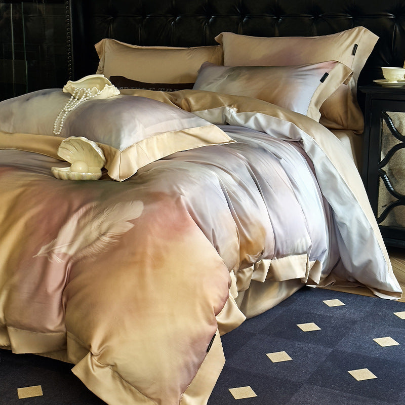 Seidiger Satin Botanisches Toile Bettbezug Set