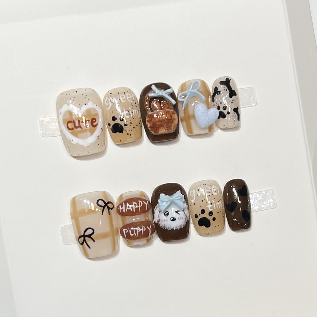 Verspielt Cartoon-Hund-Themen Press-On Nagelkunst Set Karnz