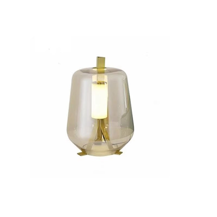 Moderne Tischlampe mit transparentem Glas-Schirm