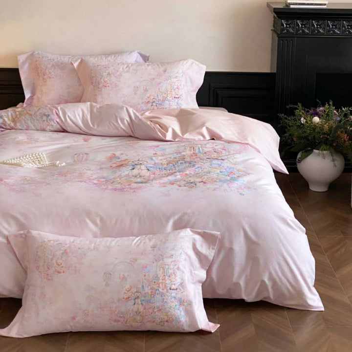 Seidene Satin Blumen Bettbezug Set mit Satin-Gewebe Kissenbezügen