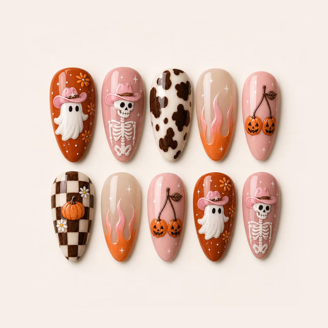 Kreatives Halloween Kunstnagelset mit verspielten Motiven Karnz