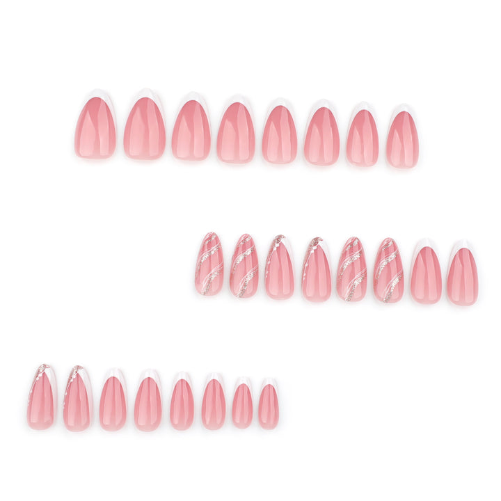 Elegante French-Tip Kunstnägel mit Glitzerakzenten Karnz