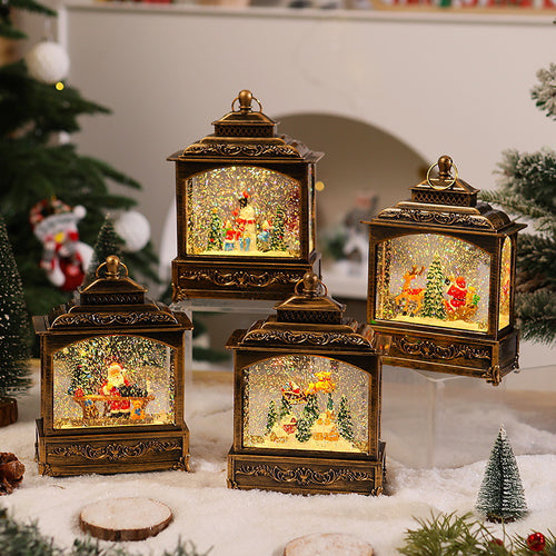 Nostalgische Weihnachtslaterne mit beweglicher Schneefallszene Karnz