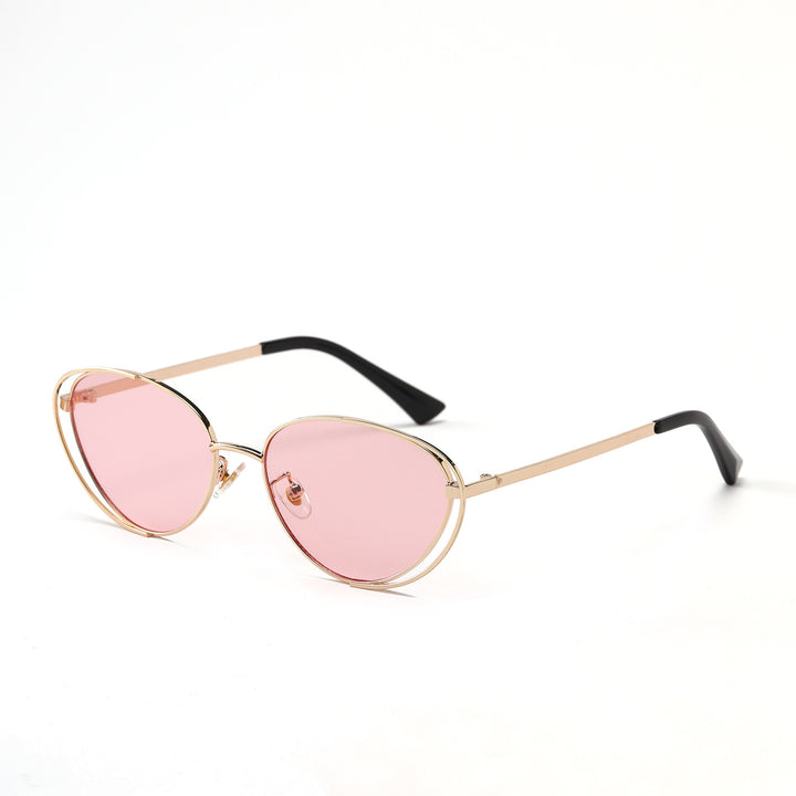 Damen geometrische Sonnenbrille mit rotem Glas und elegantem Metallrahmen Karnz