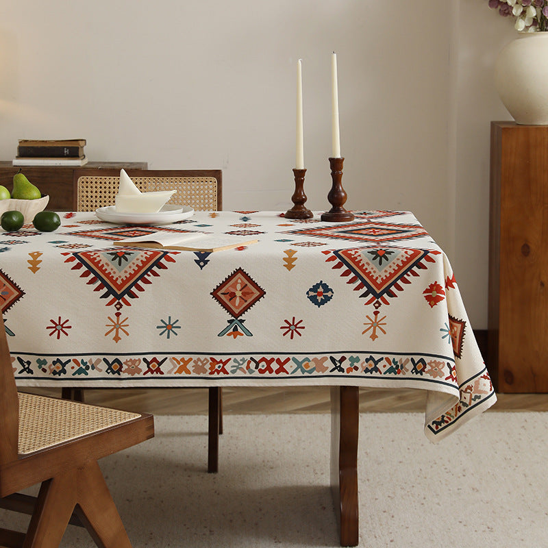 Gewebte Baumwoll-Leinen Tischdecke mit Paisley‑Print und dekorativer Bordüre