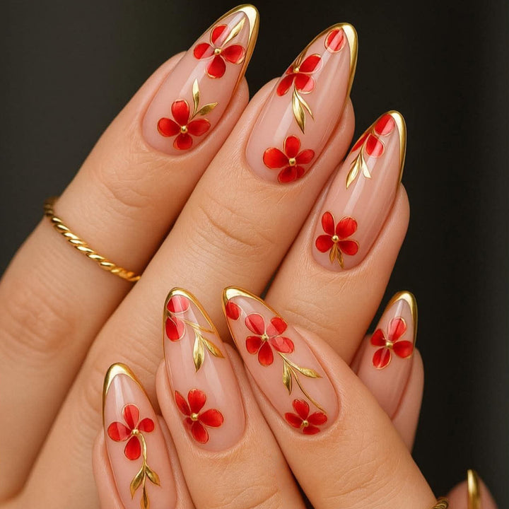 Elegante florale Akzent Stiletto Nagelkunstverlängerungen Karnz 1789713324