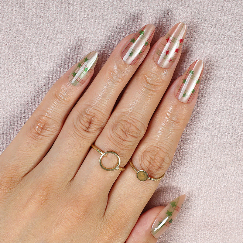 Festliches Karomuster Press-On Nageldesign