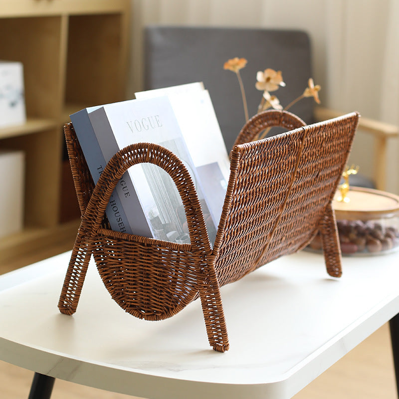 Unisex Rechteckiger Zeitschriftenkorb aus handgewebtem Rattan Karnz