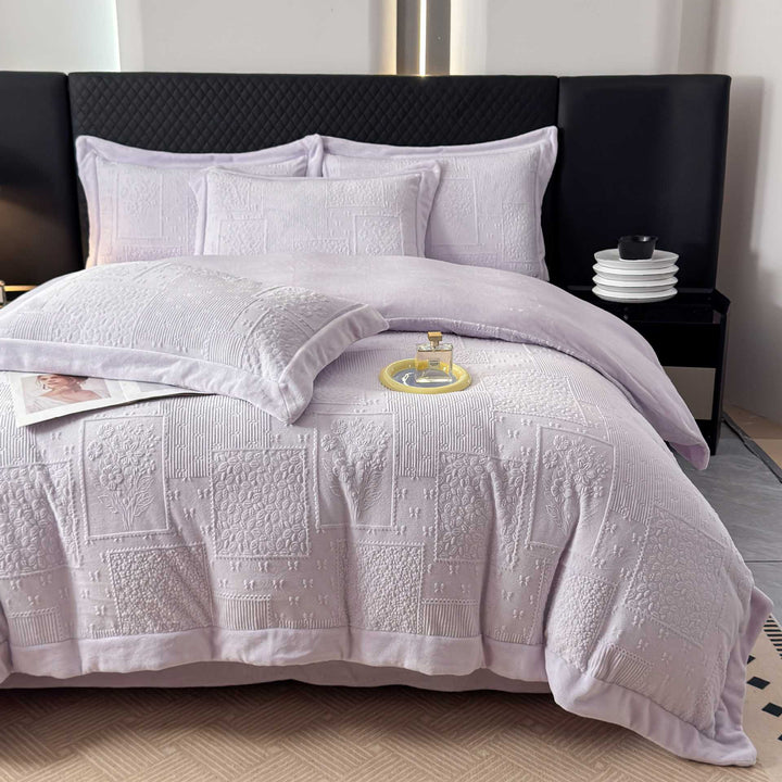 Gestepptes Baumwoll-Bettüberwurf‑Set mit floralem Patchwork‑Relief