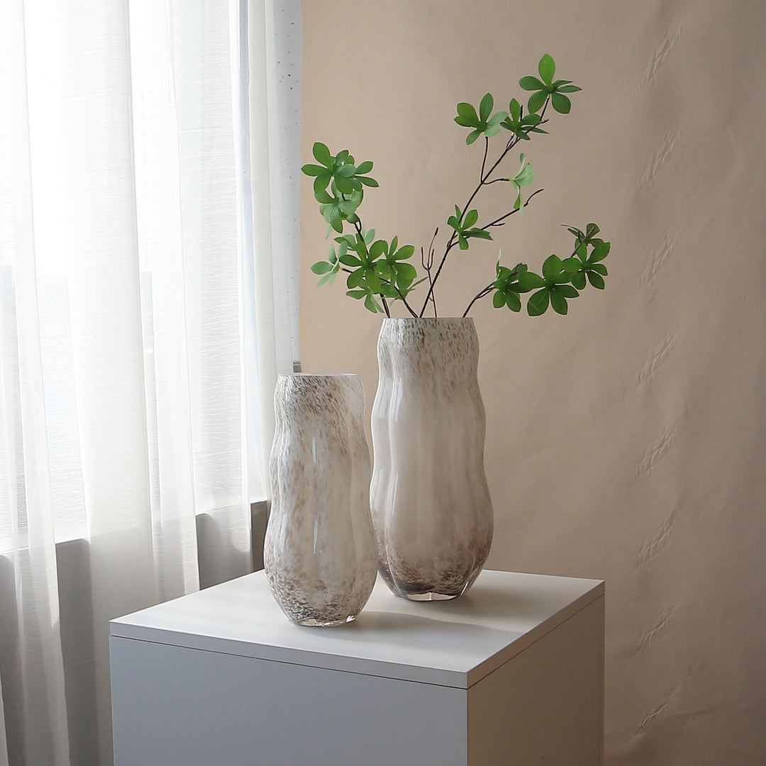 Mouthblown Textured Decorative Glass Vase with Organic Curved Silhouette Karnz