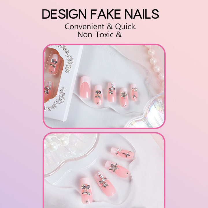 Kunstnagelset mit dekorativen Blüten- und Glitzermotiven Karnz