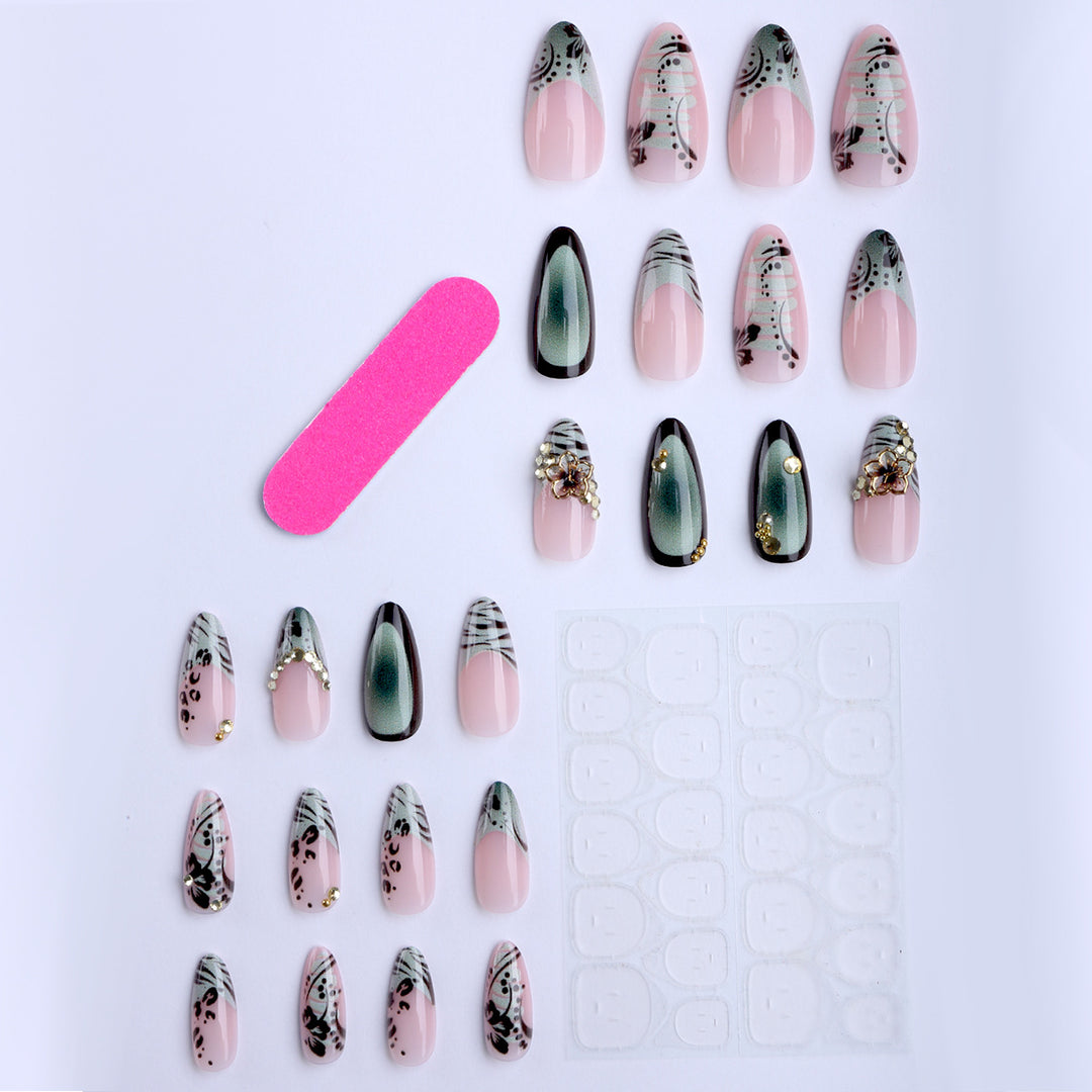 Kunstvolle Stiletto Fingernägel mit Floralen und Geometrischen Verzierungen Karnz