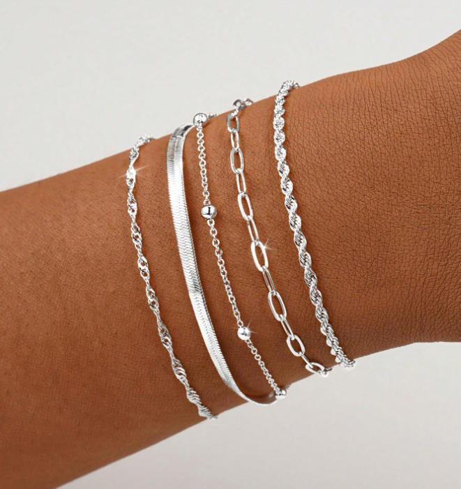 Gestuftes Silberkettchen Armband Set Karnz